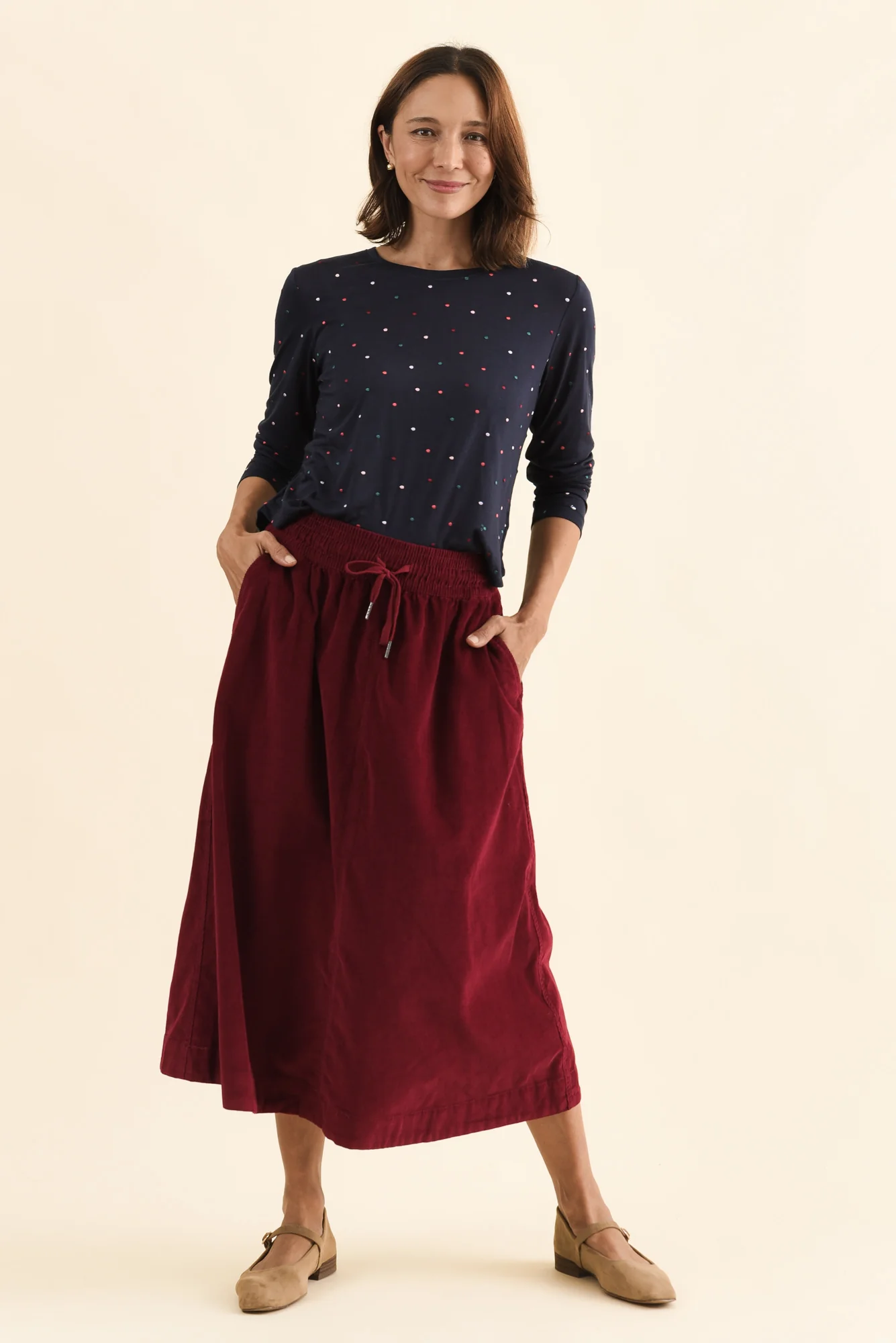 Winnie Burgundy Corduroy Cotton Skirt - Image 6