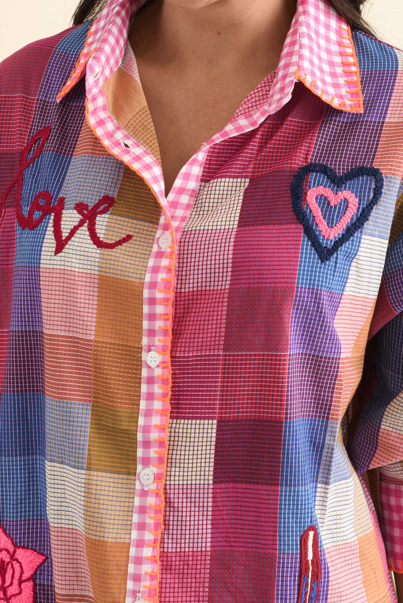 Woods Pink Heart Cotton Embroidered Shirt - Image 5