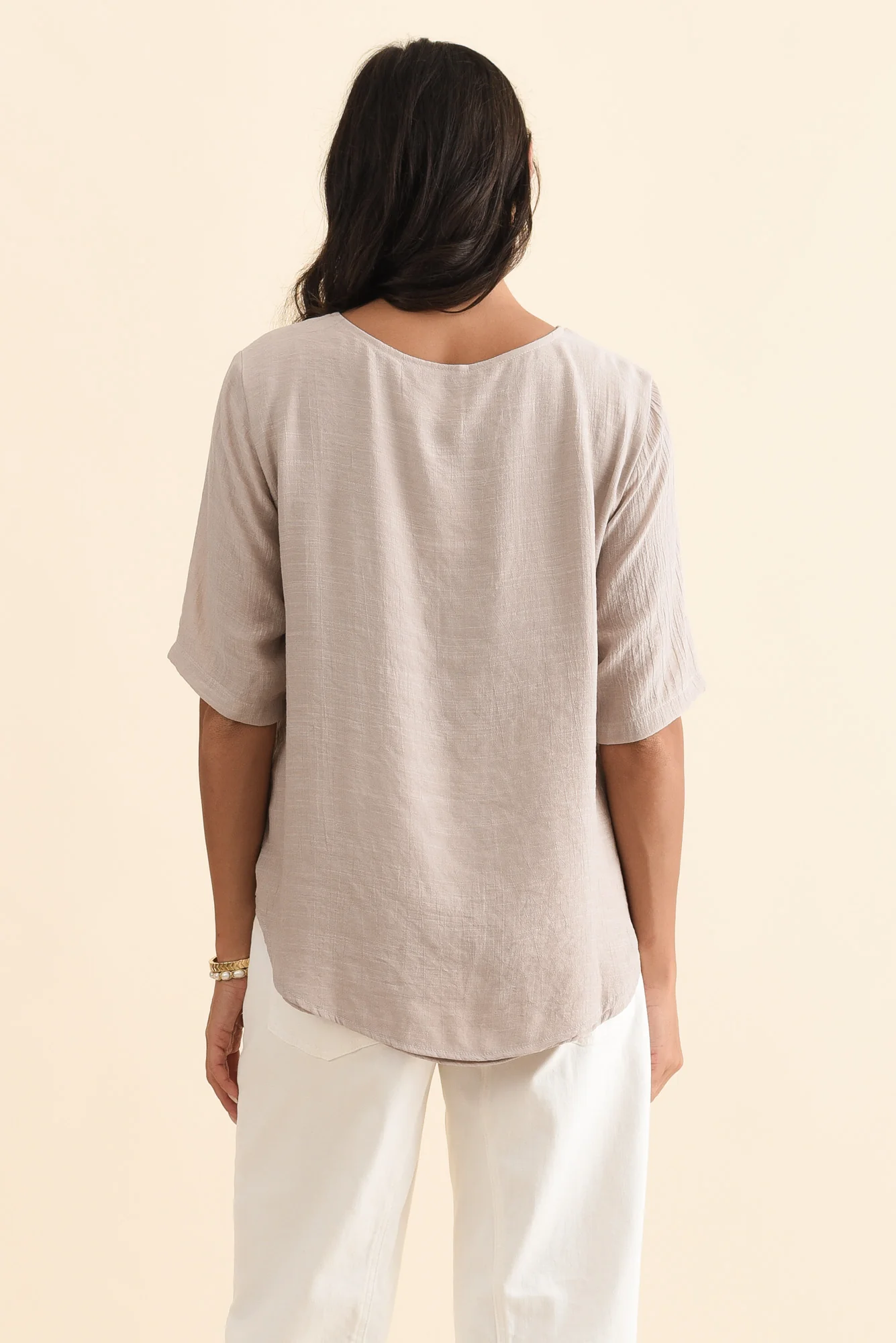 Yasmin Beige Layered Button Top - Image 5