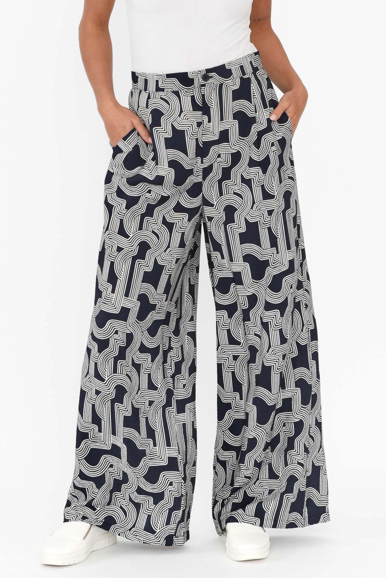 Zander Navy Geo Wide Leg Pants - Image 2