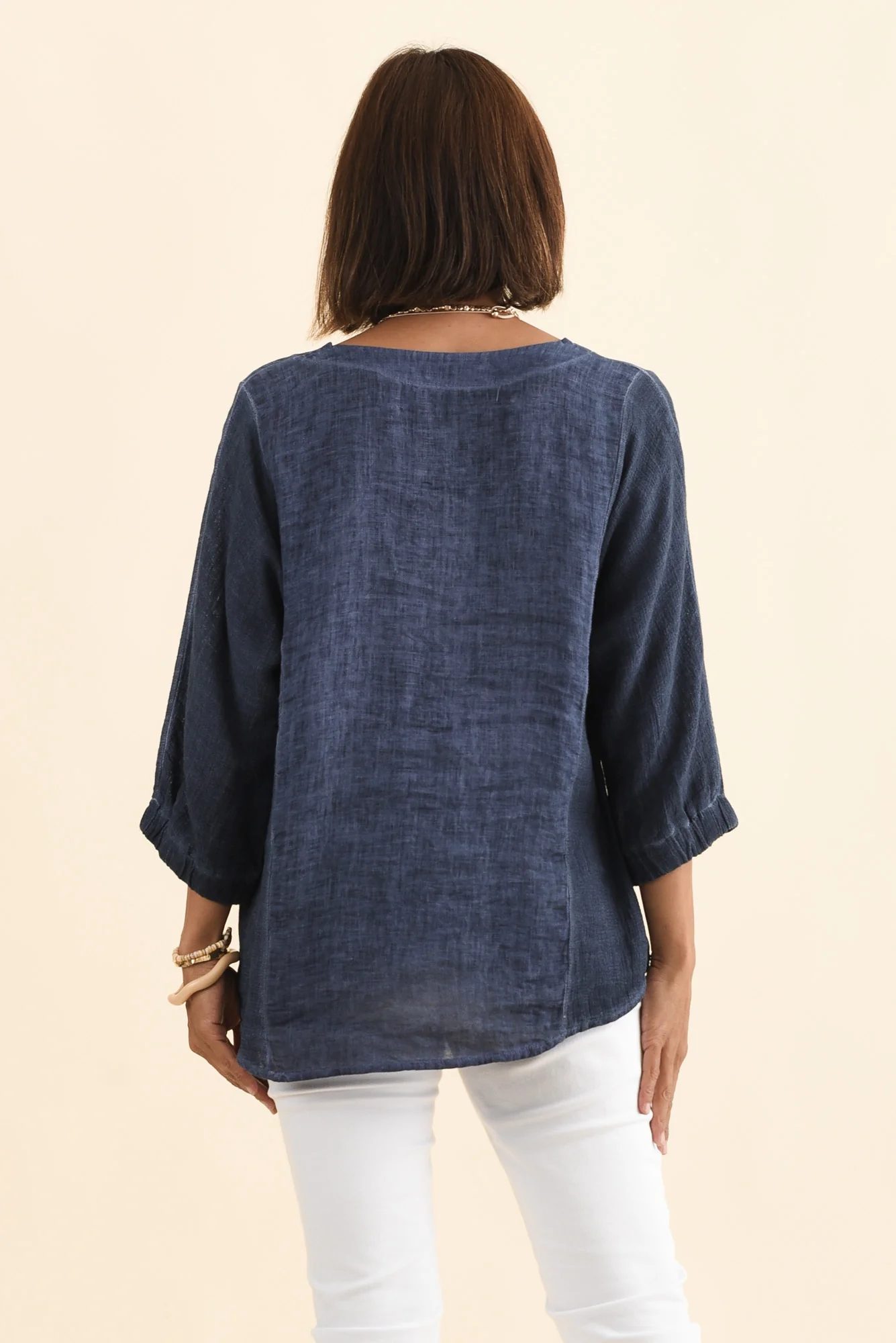 Ziola Blue Linen Cotton Sleeved Top - Image 5