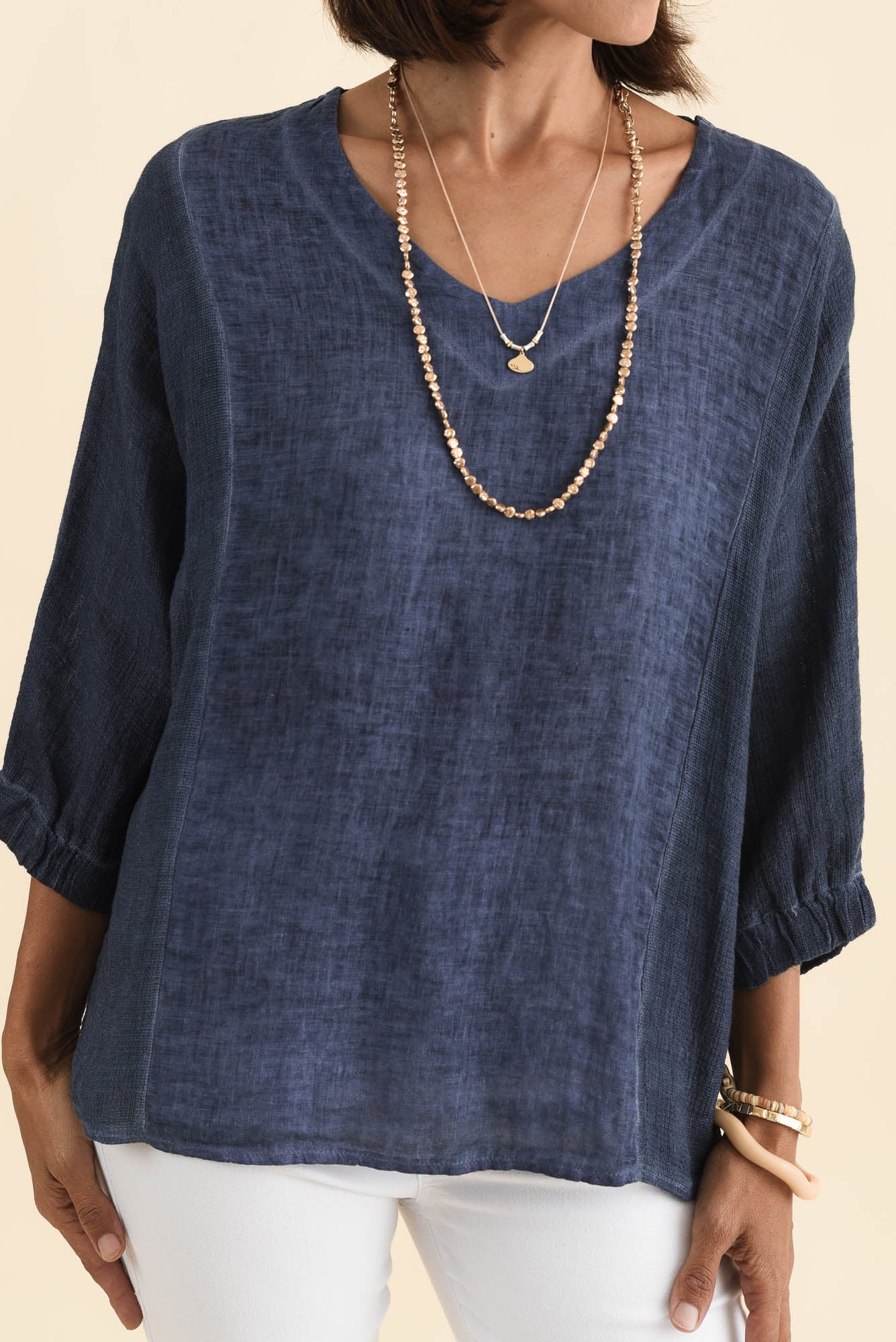 Ziola Blue Linen Cotton Sleeved Top - Image 6