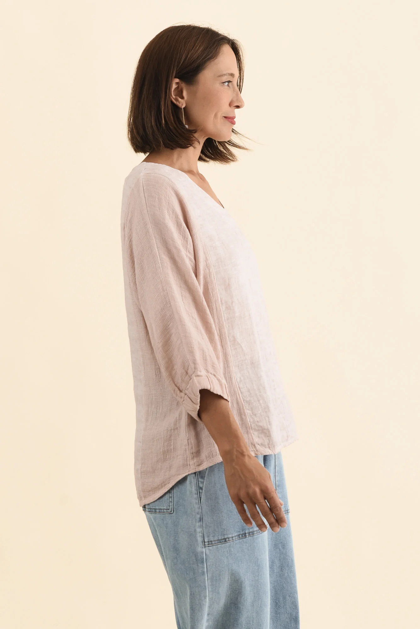 Ziola Pink Linen Cotton Sleeved Top - Image 4