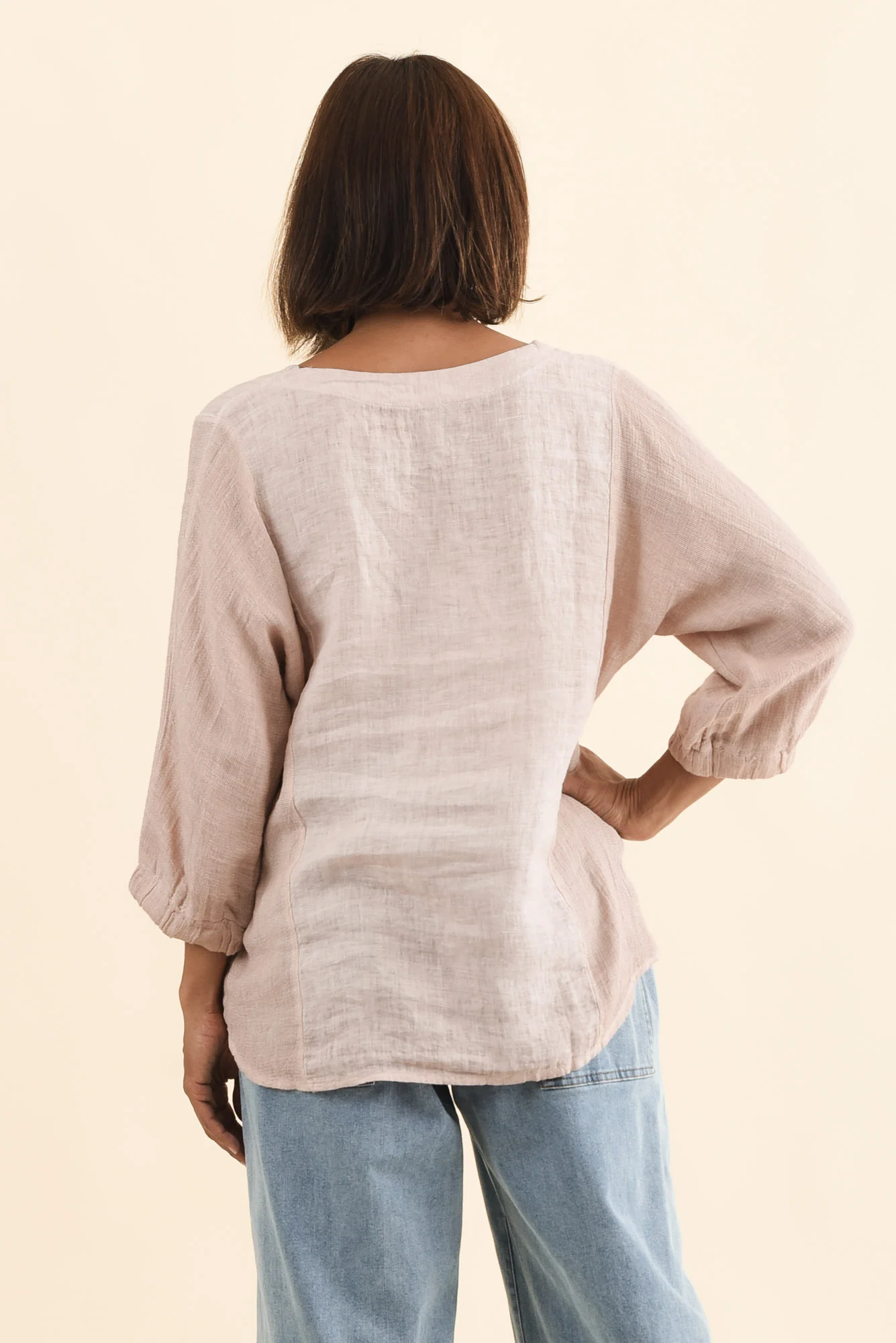 Ziola Pink Linen Cotton Sleeved Top - Image 5