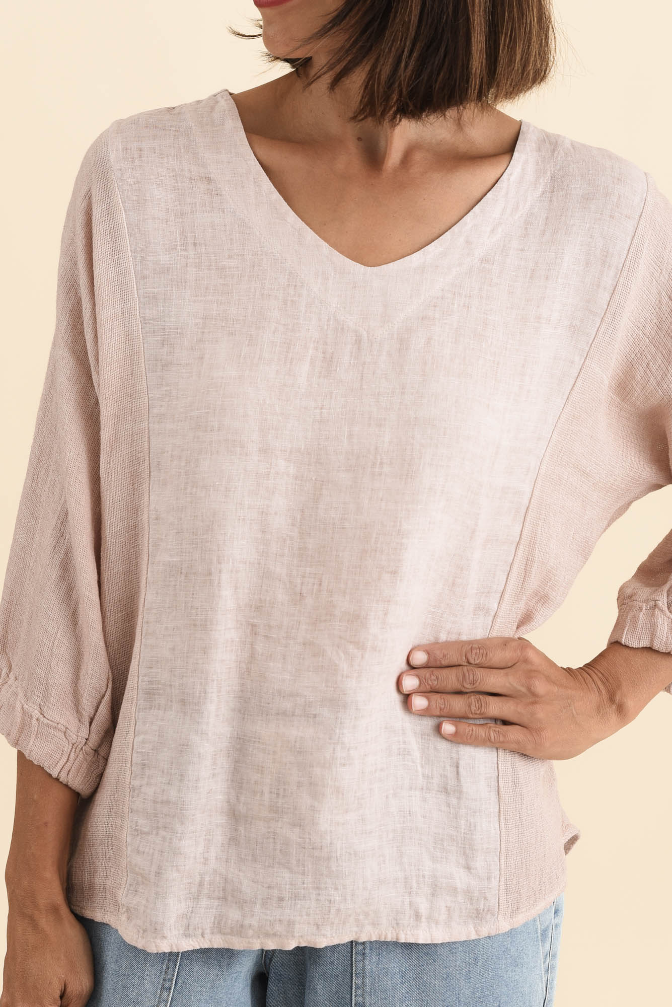 Ziola Pink Linen Cotton Sleeved Top - Image 6