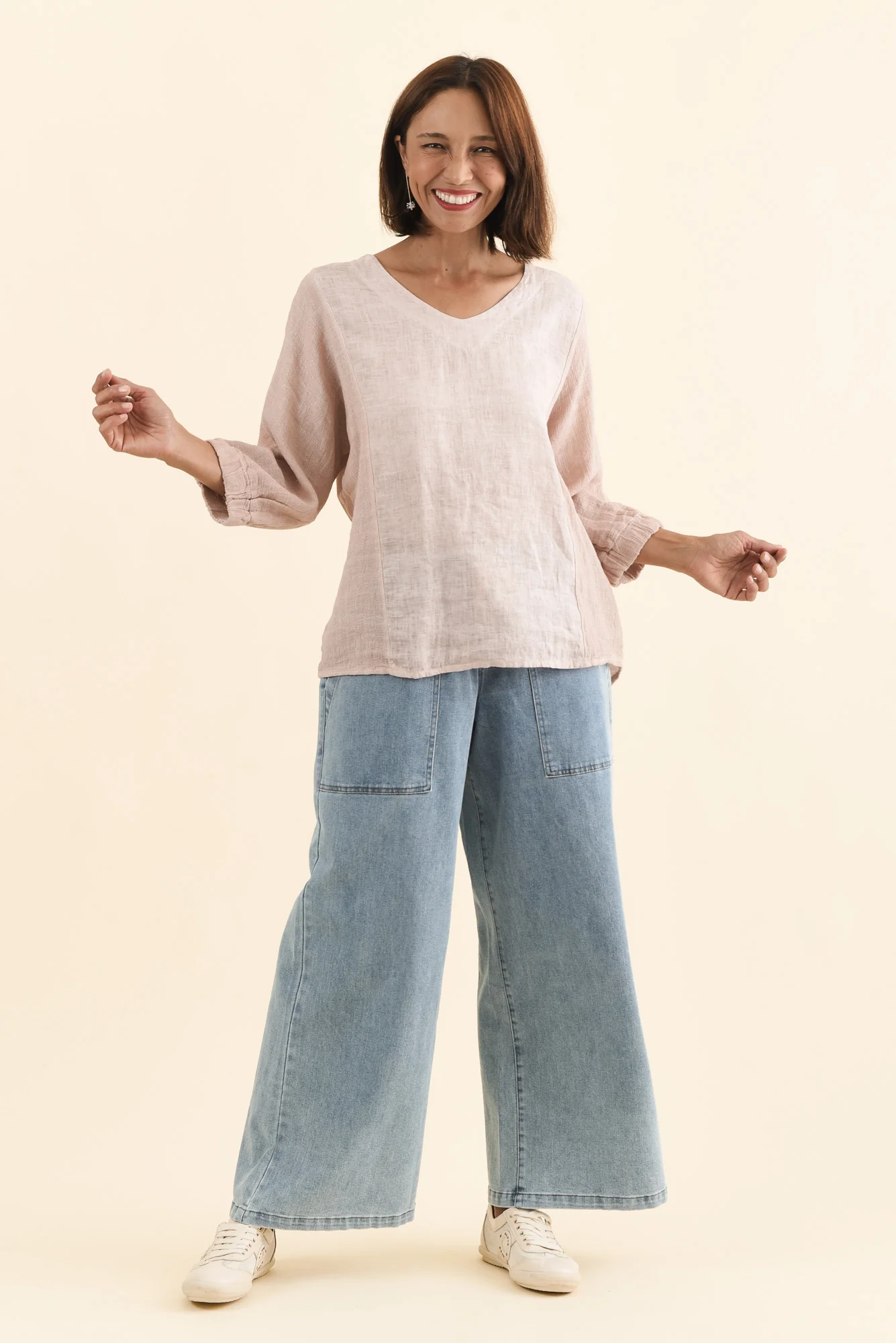 Ziola Pink Linen Cotton Sleeved Top - Image 7
