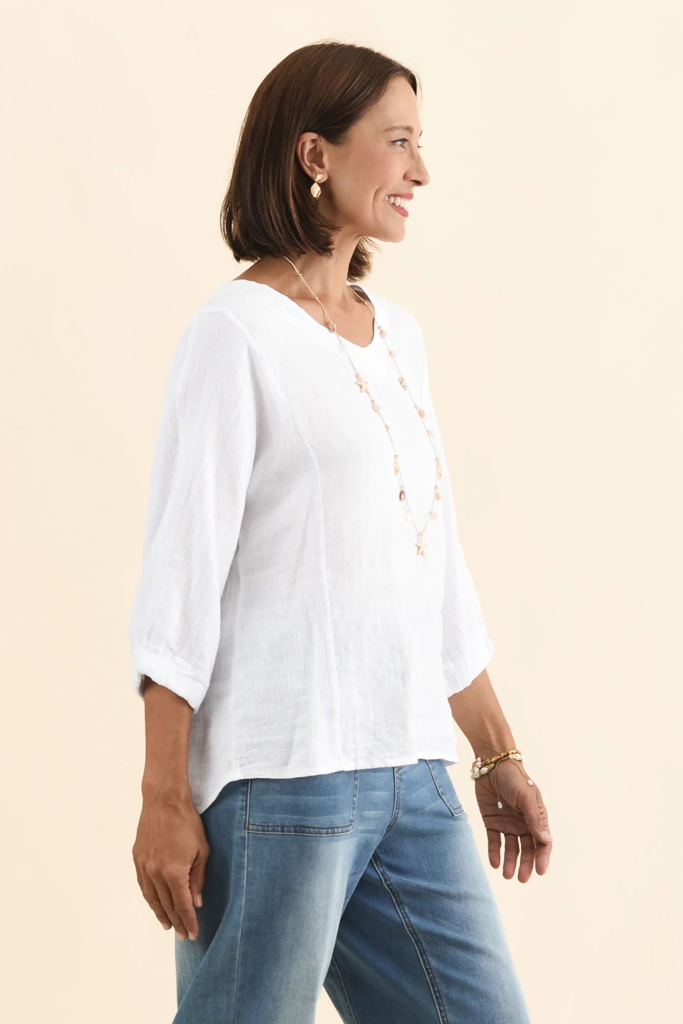 Ziola White Linen Cotton Sleeved Top - Image 3