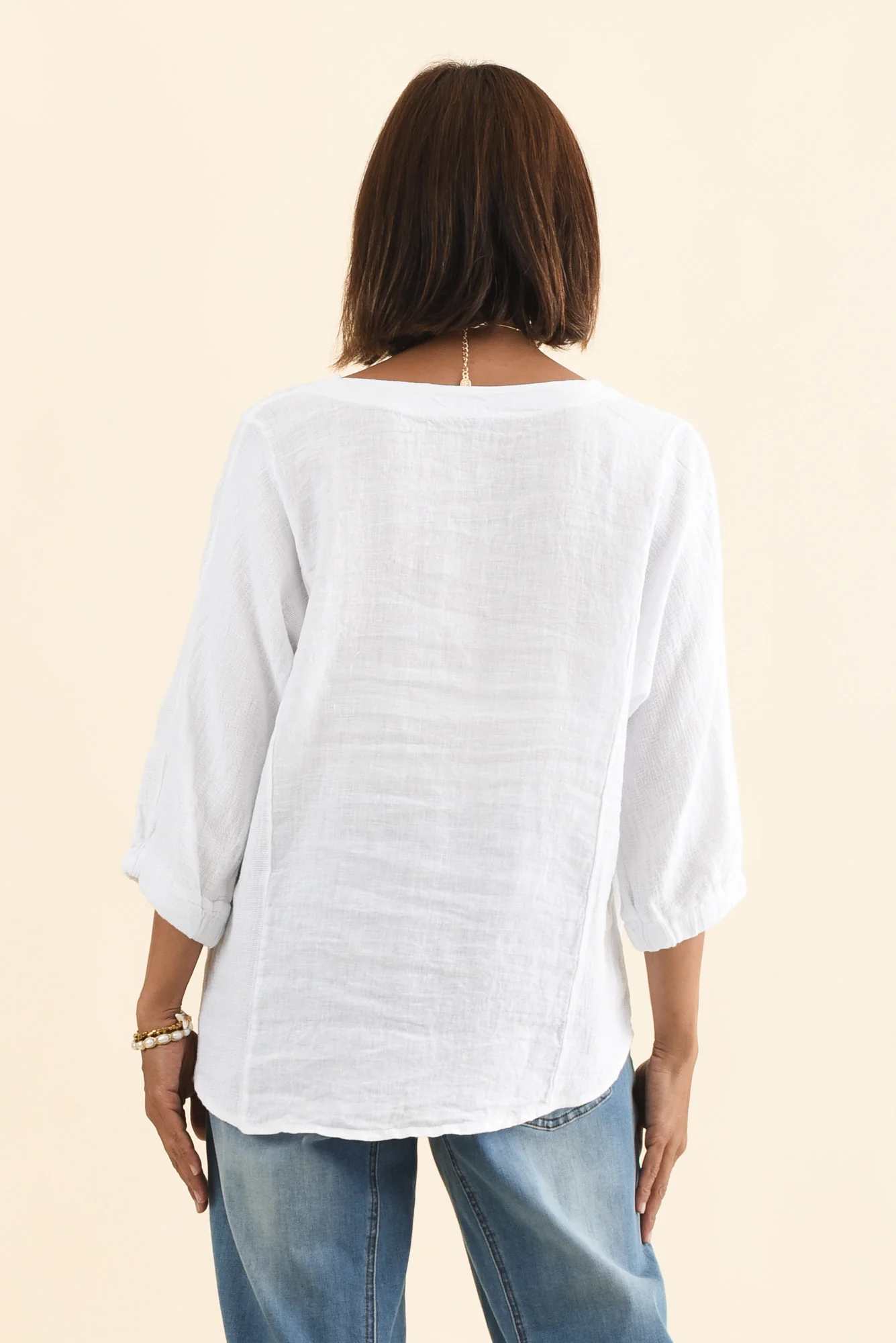 Ziola White Linen Cotton Sleeved Top - Image 4