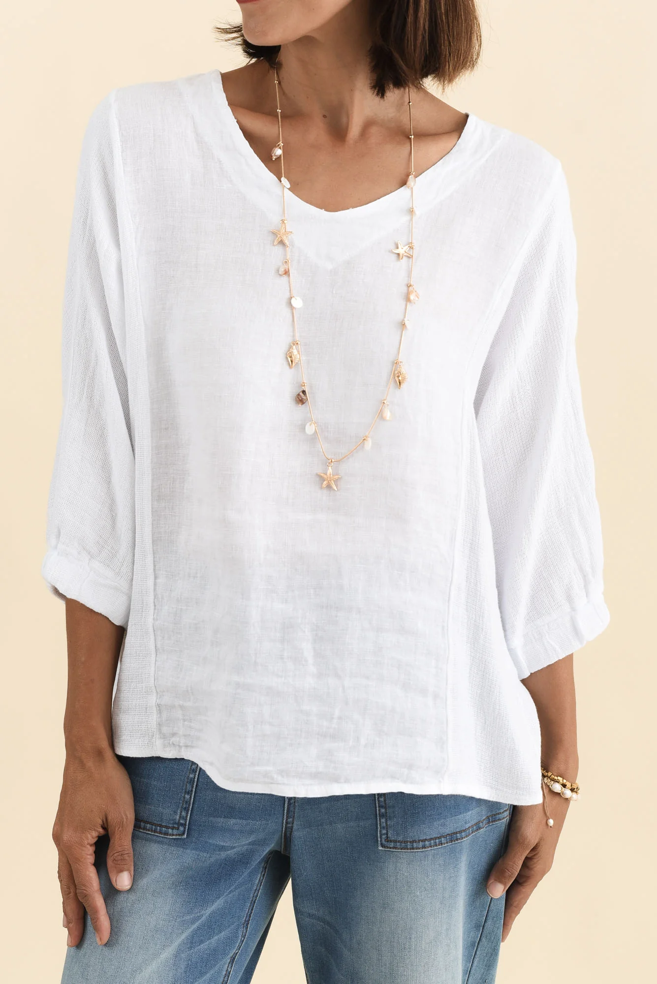 Ziola White Linen Cotton Sleeved Top - Image 5