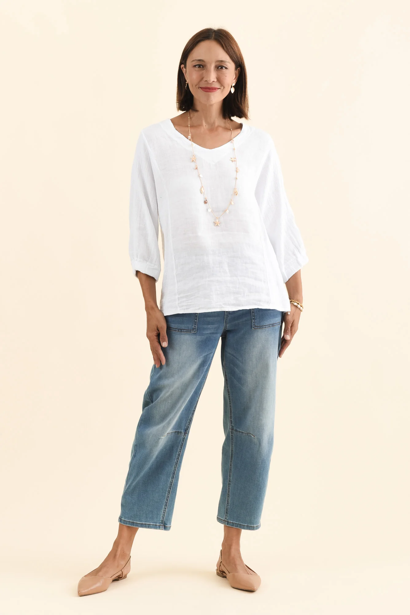 Ziola White Linen Cotton Sleeved Top - Image 6